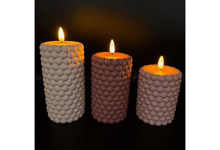Online-Fuchs LED-Kerze - 3er Set LED-Kerzen aus Beton in Bubble Optik mit 6 günstig online kaufen