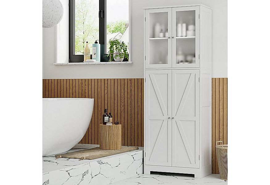 HOMECHO Hochschrank Badezimmerschrank mit 4 Türen, Weiß günstig online kaufen