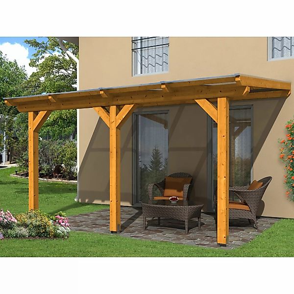 Skan Holz Terrassenüberdachung Andria 434 x 300 cm Leimholz Nussbaum günstig online kaufen