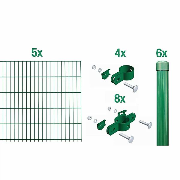 Metallzaun Grund-Set Einstabmatte Grün z. Einbetonieren 125 cm x 1000 cm günstig online kaufen