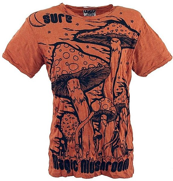Guru-Shop T-Shirt Sure Herren T-Shirt Magic Mushroom - rostorange Festival, günstig online kaufen
