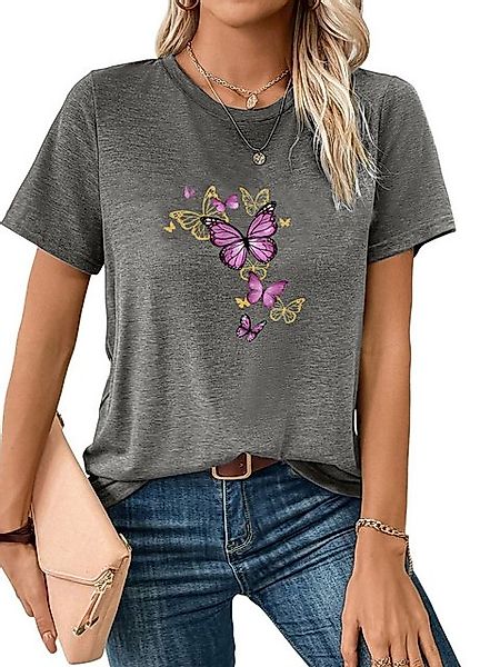 PYL Print-Shirt Damen bequemes Sommer Kurzarmbluse Locker Schmetterling Pri günstig online kaufen