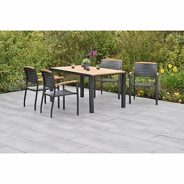 Merxx Gartenmöbelset Tinos 5tlg. inkl. Stapelsessel u. Tisch 150 x 90 cm günstig online kaufen