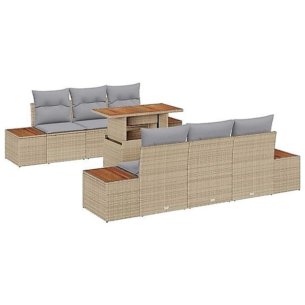 vidaXL Garten-Sofa-Set mit Speicher 7-Tlg Beige Poly Rattan 3358769 günstig online kaufen