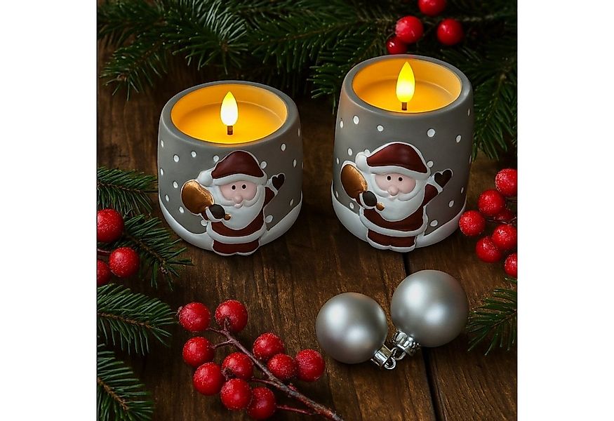 Online-Fuchs LED-Kerze - 2 LED-Kerzen aus Beton mit Weihnachtsmann & Timer günstig online kaufen