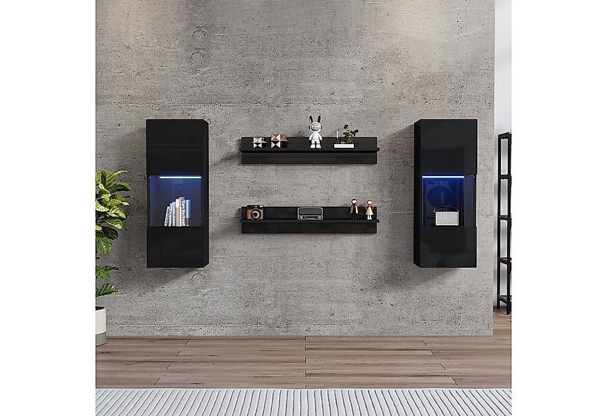 KLAM HOME Wandregal Wandregal 4er Sett, LED-Wandschrank und 2 Regale, Hochg günstig online kaufen
