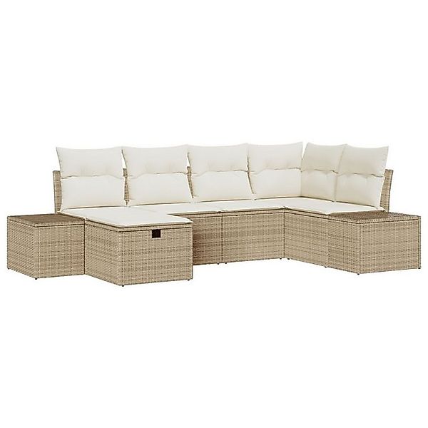 vidaXL Loungesofa 6-teiliges Garten Sofaset mit Kissen Beige Polyrattan, 6 günstig online kaufen