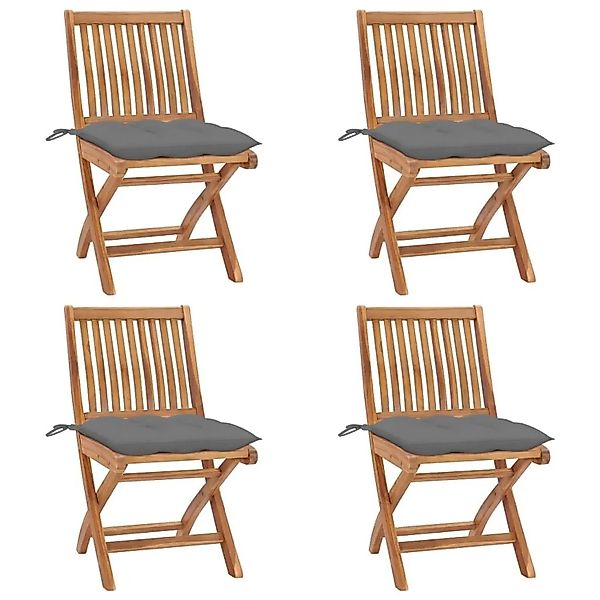 vidaXL Klappbare Gartenstühle mit Kissen 4 Stk Massivholz Teak 3072823 günstig online kaufen