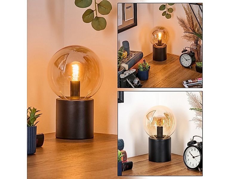 hofstein Tischleuchte Tischlampe aus Metall/Glas in Schwarz/Bernsteinfarben günstig online kaufen