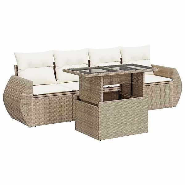 vidaXL 5-Tlg Garten-Sofagarnitur mit Kissen Beige Poly Rattan 3326559 günstig online kaufen