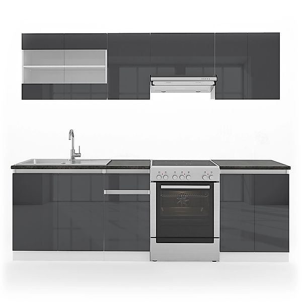 Vicco Raul Küchenzeile Anthrazit/Weiß 240 cm AP SchwarzRaul günstig online kaufen