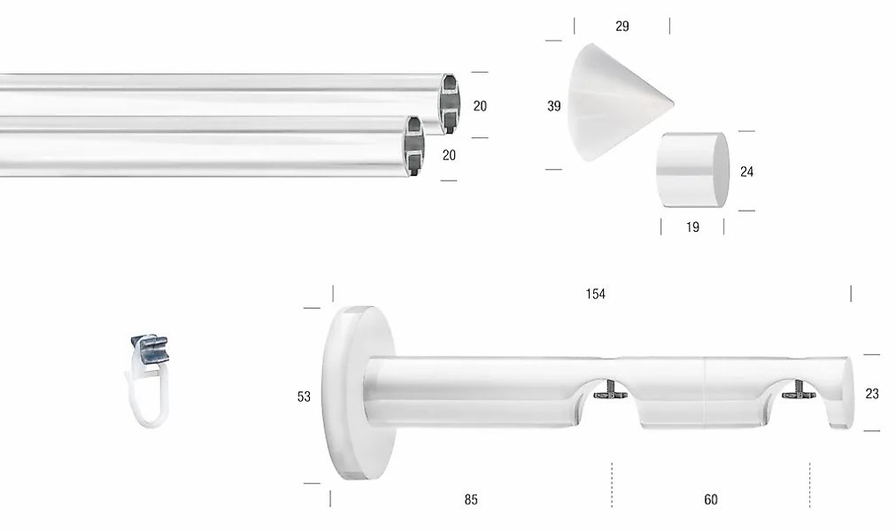 GARESA Gardinenstange "WHITE" Ø 20 mm 2 läufig-läufig Wunschmaßlänge Vorhan günstig online kaufen