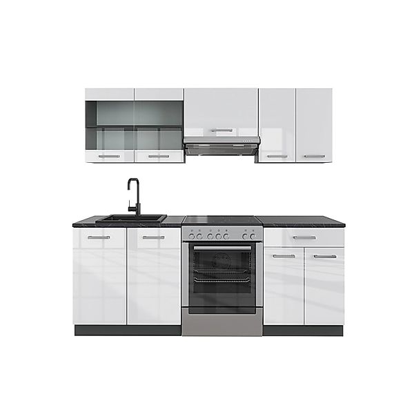 Vicco R-Line Küchenzeile Weiß Hochglanz/Anthrazit 200 cm ohne Arbeitsplatte günstig online kaufen
