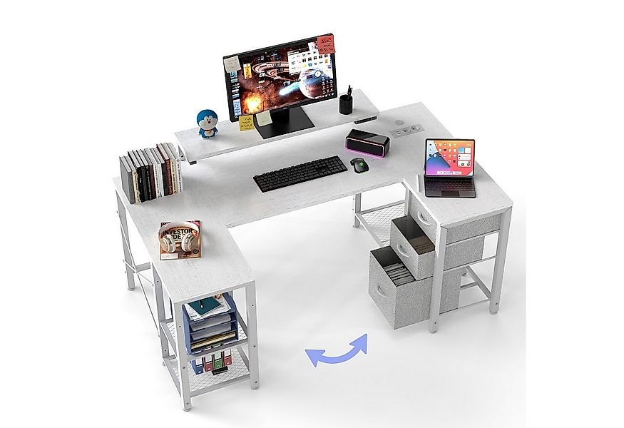 Furnicopia Eckschreibtisch L-förmiger Gaming-Schreibtisch mit Stauraum, Ste günstig online kaufen