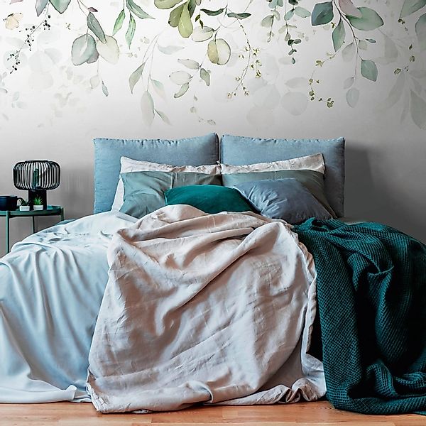 PROFHOME 399001-GU Fototapete Floral Matt Grün Blau Weiß 3,71 m x 2,8 m 0,5 günstig online kaufen
