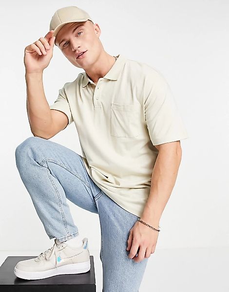 New Look – Oversize-Polohemd in Stein-Neutral günstig online kaufen