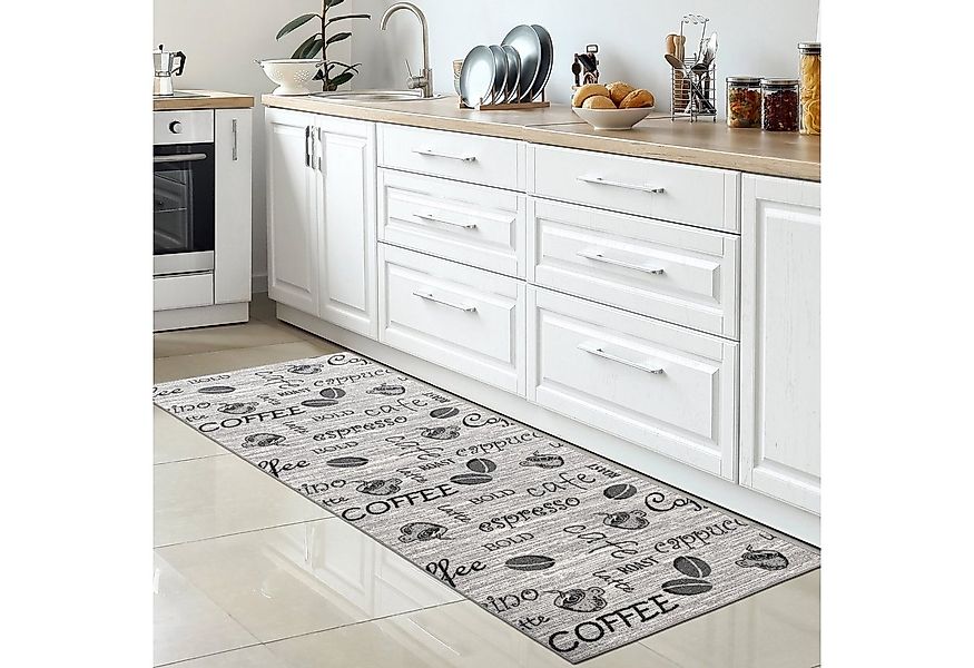 Carpetia Teppich Küchenläufer I Gelrücken I Schriftzug I grau, schwarz Küch günstig online kaufen