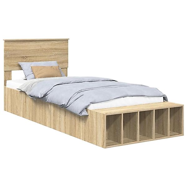 vidaXL Bettrahmen mit Regal Sonoma-Eiche 100 x 200 cm Holzwerkstoff 3408398 günstig online kaufen