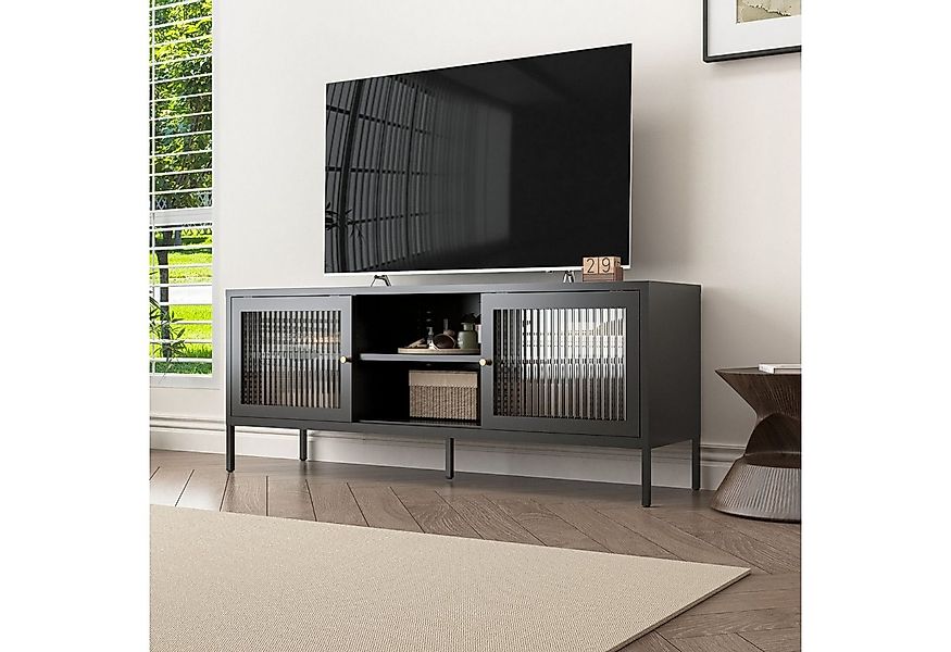 Coemo Sideboard TOKIO, Schwarz TV-Schrank Metall Glastür Lowboard Fernsehti günstig online kaufen