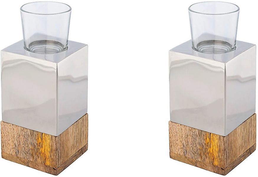 Creativ home Teelichthalter "Kerzenhalter Tower" aus Holz, Edelstahl und Gl günstig online kaufen