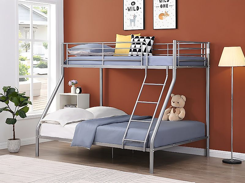 Etagenbett + Lattenrost - 90 x 190 & 140 x 190 cm - Metall - Silberbarfen - günstig online kaufen