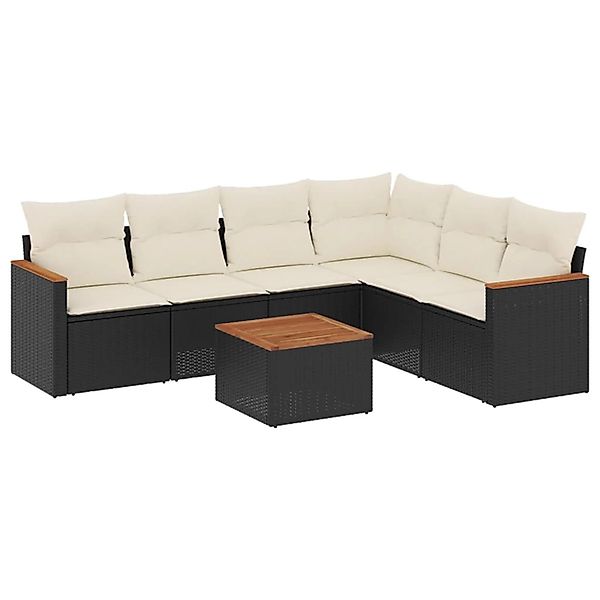 vidaXL 7-Tlg Garten-Sofagarnitur mit Kissen Schwarz Poly Rattan 3226007 günstig online kaufen
