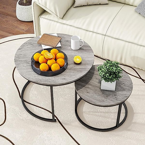 LuxusKollektion Couchtisch Runder Couchtisch Holz Grau günstig online kaufen