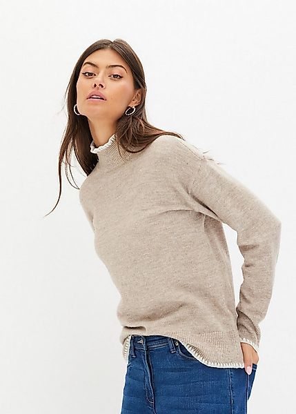 bonprix Strickpullover aus Polyester, Polyacryl, Wolle und Elasthan, mit St günstig online kaufen