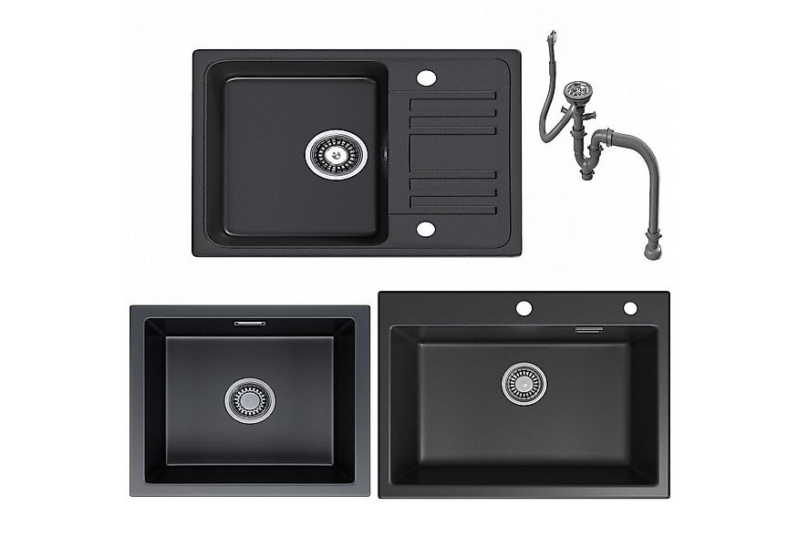 HOROW Granitspüle Küchenspüle Granit Siphon Einbauspüle Spülbecken, 56/43 c günstig online kaufen