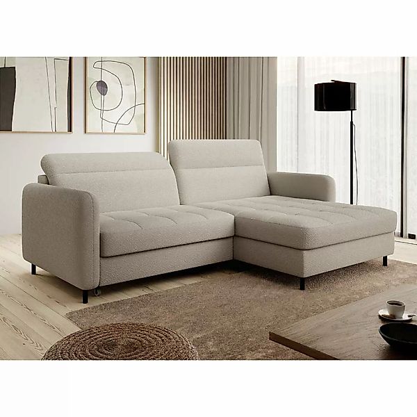 Ecksofa Schlafsofa in Taupe aus Strukturstoff günstig online kaufen