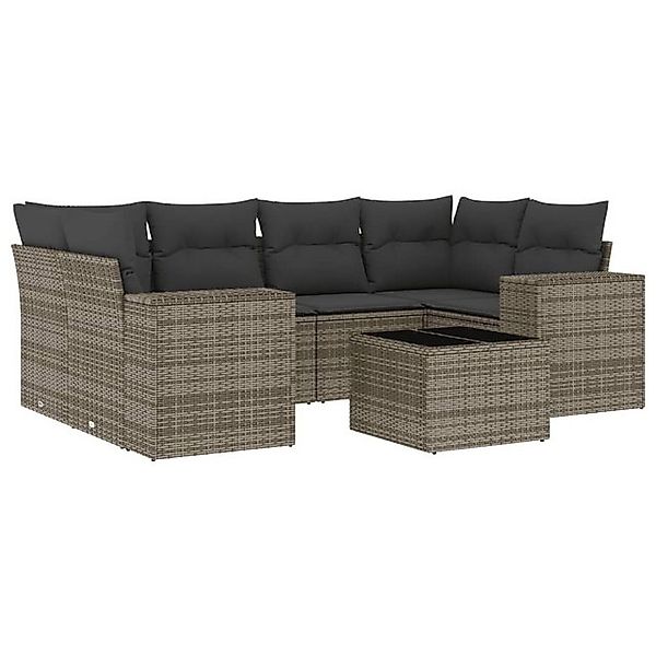 vidaXL Sofaelement 7-tlg. Garten-Sofagarnitur mit Kissen Grau Poly Rattan ( günstig online kaufen