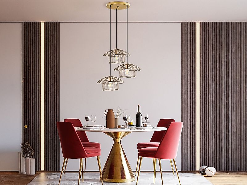 Hängeleuchte - Metall - Gold - 3 Lampenschirme - H.110 x L.68 cm - LOREVI günstig online kaufen