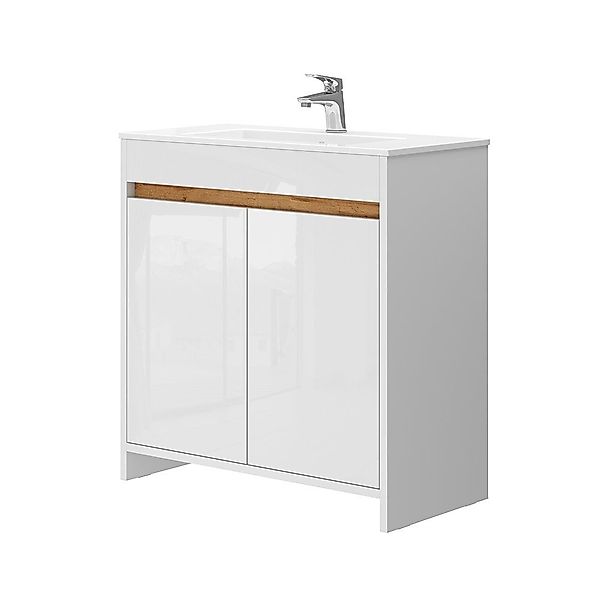 Vicco Badmöbel-Set Lemgo, Weiß Hochglanz, 2 Teile, Unterschrank 80 cm, (2-S günstig online kaufen