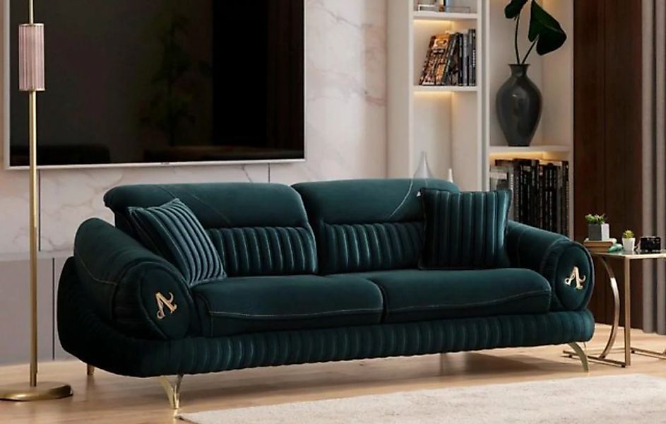 JVmoebel 3-Sitzer Grün Dreisitzer Luxus Couch Modernes Holz Design Wohnzimm günstig online kaufen