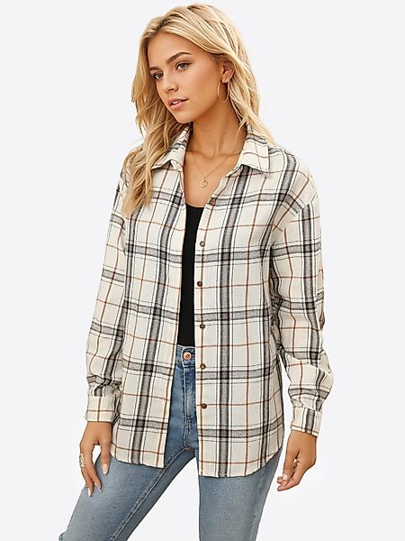 Imily Bela Flanellbluse Damen Langarmshirt Plaid günstig online kaufen