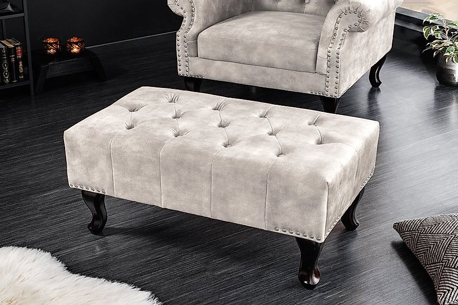 riess-ambiente Fußhocker CHESTERFIELD 80cm champagner beige Samt - Knopfhef günstig online kaufen
