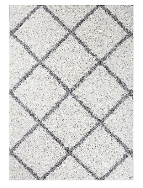 Vimoda Hochflor-Läufer Shaggy Wohnzimmer Rautenmuster Weiss, günstig online kaufen