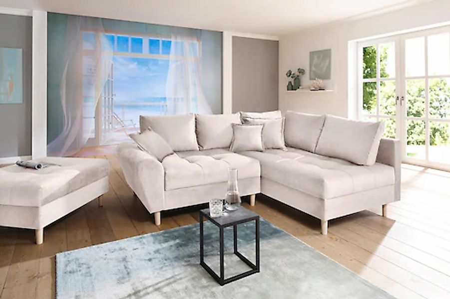 Home affaire Ecksofa »Rice L-Form, B: 223 cm« Set: Sofa & Hocker, mit 3 Zie günstig online kaufen