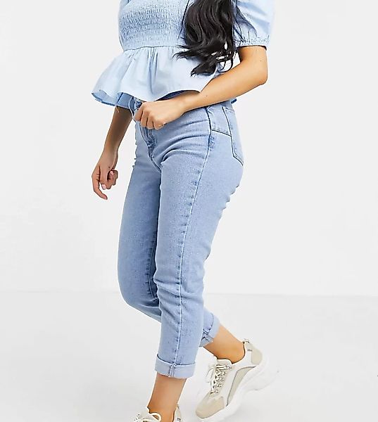 New Look Petite – Mom-Jeans in hellblauer Waschung günstig online kaufen
