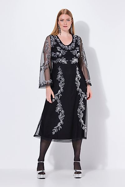Ulla Popken Maxikleid Abendkleid Stickerei V-Ausschnitt günstig online kaufen