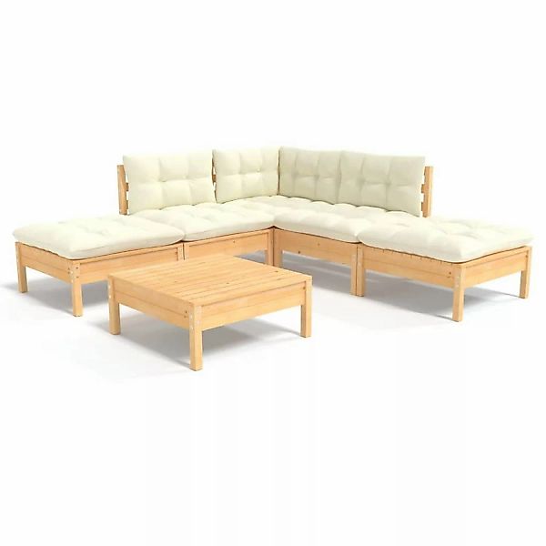 vidaXL 6-tlg Garten-Lounge-Set mit Creme Kissen Kiefernholz Modell 5 günstig online kaufen