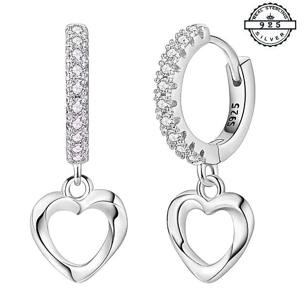 Taffstyle Paar Creolen Damen Ohrringe 925 Sterling Silber Zirkonia Herzanhä günstig online kaufen