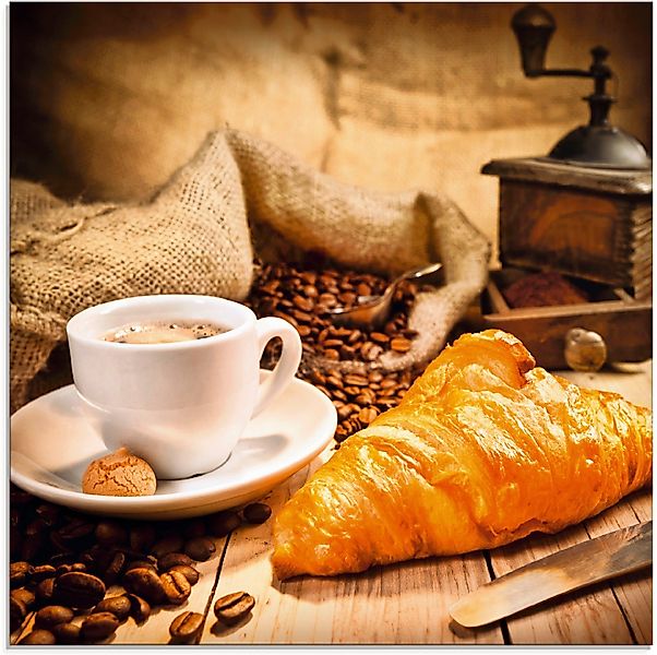 Artland Glasbild Kaffeetasse mit Croissant, Getränke günstig online kaufen