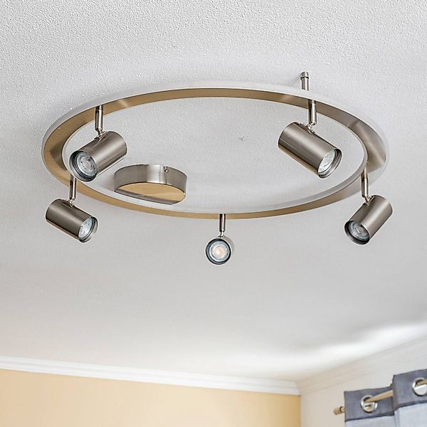 Lindby LED-Deckenlampe Berisha, 5-flammig + LED, nickel günstig online kaufen