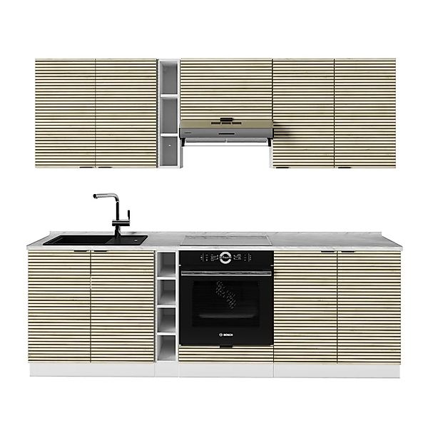 Vicco Fame-Line Küchenzeile Eiche Paneel/Weiß 235 cm ohne Arbeitsplatte ohn günstig online kaufen