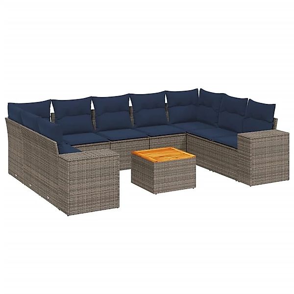 vidaXL 10-Tlg Gartensofa-Set mit Kissen Grau Polyrattan 3225592 günstig online kaufen