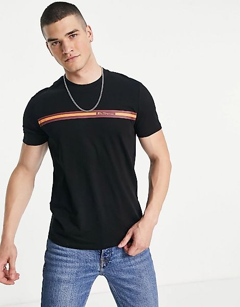 Ben Sherman – T-Shirt mit Streifen auf der Brust-Schwarz günstig online kaufen
