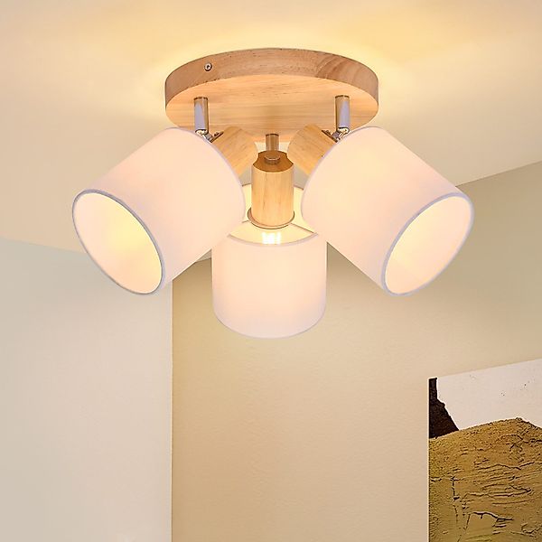 ZMH Deckenstrahler 3 Flammig Rund Holz günstig online kaufen