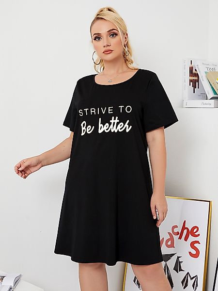 YOINS Plus Größe Rundhals-T-Shirt mit Buchstaben und kurzen Ärmeln Kleid günstig online kaufen