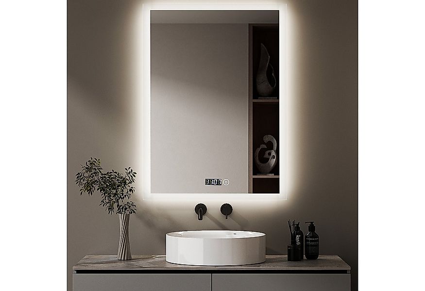 WDWRITTI Wandspiegel Led Badspiegel 50x70 mit Uhr 3Lichtfarben Dimmbar Spei günstig online kaufen